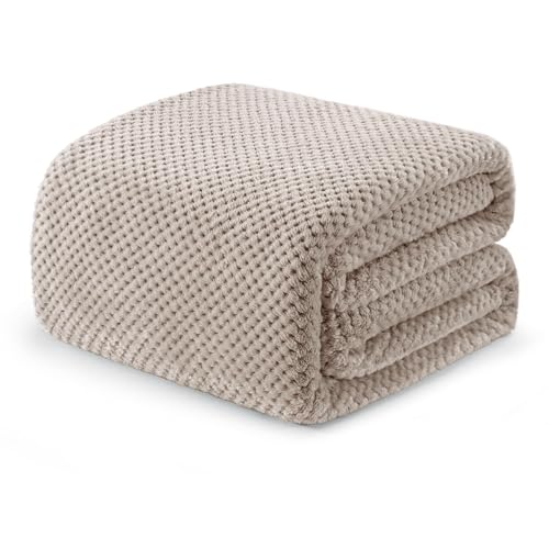 Exclusivo Mezcla Soft Waffle Fleece Bed Blanket Twin XL Size, Tan | Lightweight Plush Blanket for Bed, Couch, Sofa, Cozy Fluffy Design for Bedroom, Guest Room, All Season, 90x66 Inches - color: Tan, size: 90x66 in