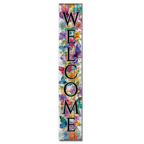 Spring Welcome Porch Sign Floral Butterfly Summer Front Door Signs For Home Wooden Vertical Standing Hanging Decorations Farmhouse Yard Housewarming Present 8x48inch - color: U- 6, size: 8x48inch