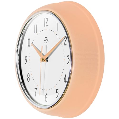 Infinity Instruments Retro 9.5 Inch Round Indoor Wall Clock, Peach Fuzz - color: Peach Fuzz, size: 9.5 Inch