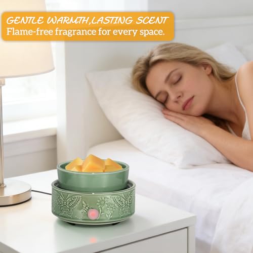 Butterfly Wax Melt Warmer for Scented Wax 3-in-1 Ceramic Wax Warmer | Fragrances Candle Oils, Home Fragrance Burner,Electric Candle Warmer for Mom Women(Green) - color: Green Butterfly