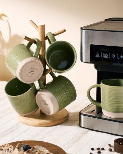 famiware Coffee Mugs Set of 4, 13 oz Mug Set, Ceramic Cup Set with Handle | Stoneware Mug for Coffee, Tea, Latte, Cappuccino, Microwave and Dishwasher Safe, Constellation Series，Olive Green - color: Constellation-Olive Green, size: 4 Count (Pack of 1)