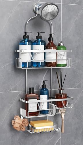 DAOYA Shower Caddy Hanging - Over the Shower Head Caddy with 2 Baskets, Soap Holder & Razor Holder, Non-Slip Rubber Pads, U-Shaped Hooks and Adhesive Pads for Bathroom Organization - Silver - color: Silver, size: XL