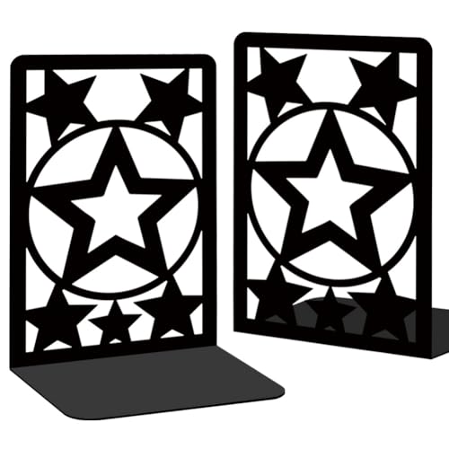 Star Metal Bookends for Shelves Decorative Books for Desk Organizer, Tall Sturdy Metal Book Ends for Heavy Books, Book Shelf Book Holder for Office Library Decor and Home Decor - style: Star