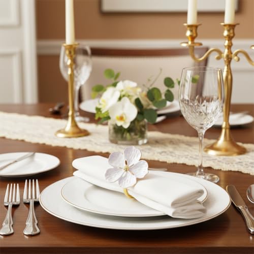 6 Pcs Napkin Rings, Flower Napkin Rings Holder Floral Table Setting Decoration for Table Settings, Glossy Serviette Buckles Decor (White)