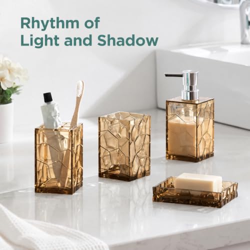 HBlife Bathroom Accessories Set, Acrylic Bathroom Counter Set of 4 | Boho acrylic bathroom decor, 4-pc: holder, soap, tumbler, dish, Easy-clean & rustproofd, Ideal housewarming gift - style: Orange