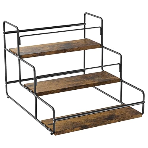Nuovoware Liquor Bottle Display Shelf, 3 Step, Black | Wine Rack, Countertop Liquor Shelf, Mini Bar Liquor Cabinet Kitchen Coffee Bar Shelf Stand for Whiskey