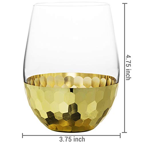 MyGift Modern Stemless Champagne Flute Glass Set of 4 Party Drinkware, Cocktails Prosecco Mimosa Glasses with Hammered Brass Plated Bottoms (Brass-Short) - color: Brass-Short