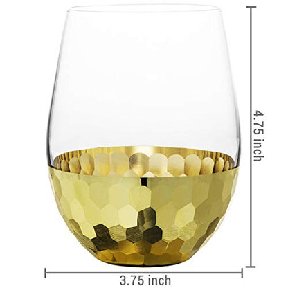 MyGift Modern Stemless Champagne Flute Glass Set of 4 Party Drinkware, Cocktails Prosecco Mimosa Glasses with Hammered Brass Plated Bottoms (Brass-Short) - color: Brass-Short