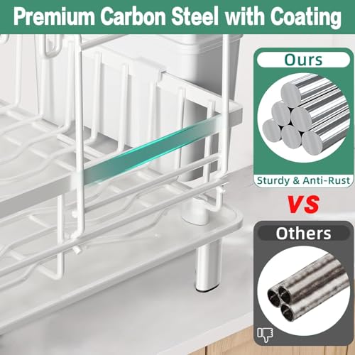 Large 2 Tier Detachable Dish Drying Rack for Kitchen Counter,White | Compact Dish Drainer, Rust-Resistant Dish Rack with Drainboard, Utensil Holder, Cup Holder for Small Space,Kitchen Organizer - color: 2 Tier-white