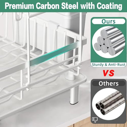 Large 2 Tier Detachable Dish Drying Rack for Kitchen Counter,White | Compact Dish Drainer, Rust-Resistant Dish Rack with Drainboard, Utensil Holder, Cup Holder for Small Space,Kitchen Organizer - color: 2 Tier-white