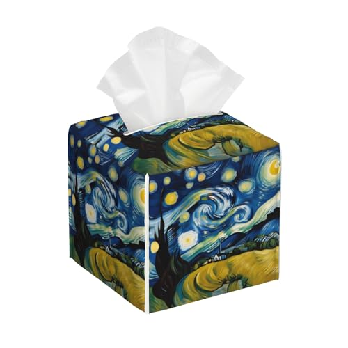 Tissue Box Cover Square,Starry Night Sky Tissue Box Holder Waterproof Leather Facial Paper Case Modern Home Decoration for Bedroom Dresser Night Stand Office Desk - color: Color20