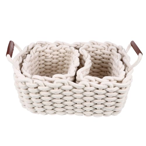 Ciieeo 3pcs Nesting Baskets Set Versatile Gift Baskets for Storage Modern Design Cotton Rope Storage Boxes for Organizing Keys Snacks and More White