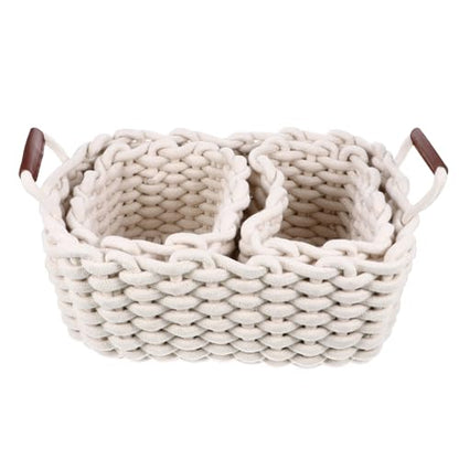 Ciieeo 3pcs Nesting Baskets Set Versatile Gift Baskets for Storage Modern Design Cotton Rope Storage Boxes for Organizing Keys Snacks and More White