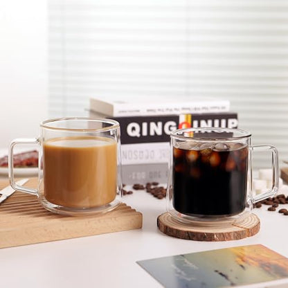 CNGLASS 15oz(4-pack) Double Walled Glass Coffee Mugs,Large Insulated Glass Mugs with Handle,Clear Coffee Cups for Espresso,Latte,Cappuccino,Tea - color: 15oz(4-pack)