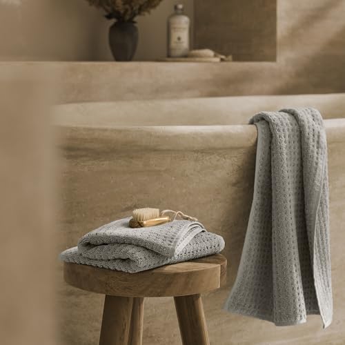BOLL & BRANCH Turkish Waffle Hand Towel Set, Pewter | Set of 2 - 100% Organic Turkish Cotton - Lightweight Breathable Absorbent Luxury Spa Waffle Hand Towels - color: Pewter, style: Turkish Waffle