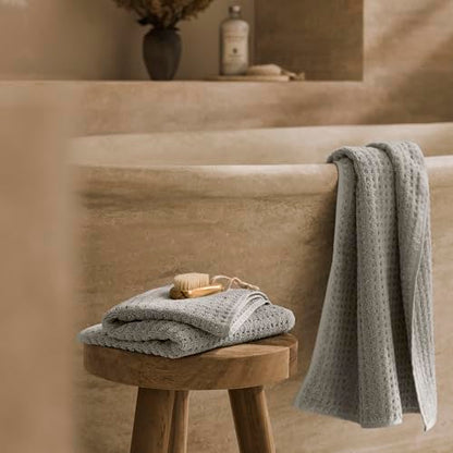 BOLL & BRANCH Turkish Waffle Hand Towel Set, Pewter | Set of 2 - 100% Organic Turkish Cotton - Lightweight Breathable Absorbent Luxury Spa Waffle Hand Towels - color: Pewter, style: Turkish Waffle