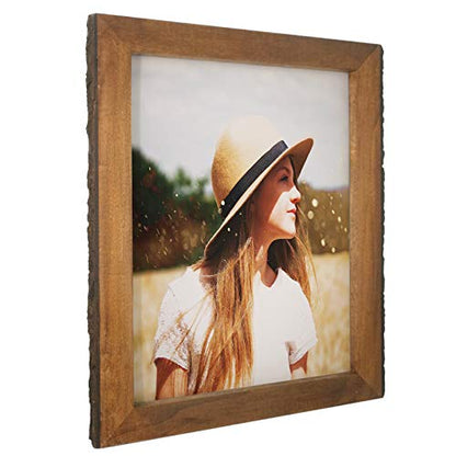 IKEREE 11x14 Rustic Picture Frames with Bark Edges, Wood Photo Frame Wall Mounting Display, Natural Brown - size: 11x14 inch