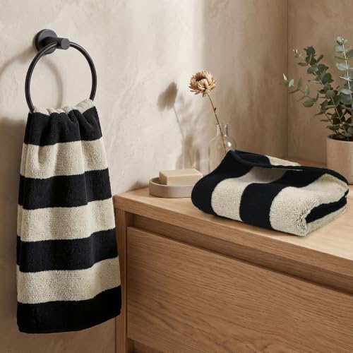 2-Piece Hand Towels for Bathroom Kitchen Decor - Black & Cream Stripe | Hand Towel, Cotton Soft for Spa Gym Travel, 13 x 29
