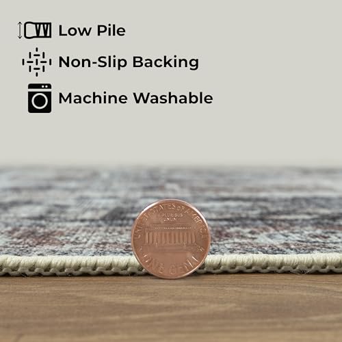 GLN Rugs Bohemian - Taxila - Machine Washable Area Rug, Boho Washable, Non Slip, Low Pile Chenille Area Rug, Entryway, Hallway, Kitchen Rug - Easy Clean (2'x3' Brown and Gray) - color: Brown/Gray/Cream, size: 2' x 3' (Rectangular)