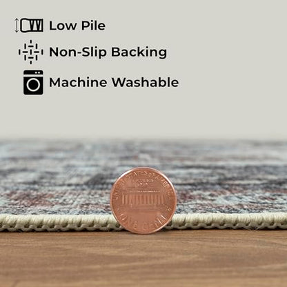 GLN Rugs Bohemian - Taxila - Machine Washable Runner Rug, Boho Washable, Non Slip, Low Pile Chenille Area Rug, Hallway, Bedroom, Kitchen Rug - Easy Clean (2'6"x7' Brown and Gray) - color: Brown/Gray/Cream, size: 2'6" x 7' (Runner)