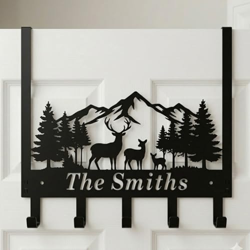 Personalized Over Door Hooks Custom Name Door Hanger Metal Over The Door Hook Rack Towel Holder Coat Hook Organizer for Bathroom Bedroom Entryway Decorative Door Hooks (Style2) - color: Style2