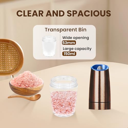 Battery Gravity Salt Pepper Grinder Set, 2 Pack (Copper) | Gravity Automatic Grinder With LED Light & Adjustable Roughness, Each Requires 6 AAA Batteries For Kitchen Daily Seasoning - color: Battery/Set/Copper