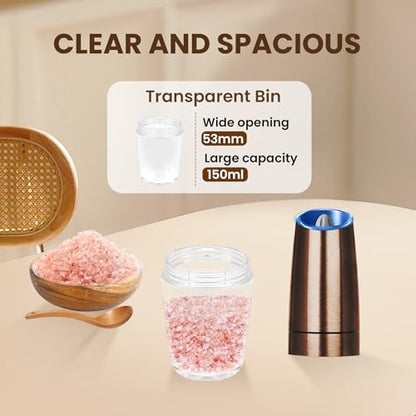 Battery Gravity Salt Pepper Grinder Set, 2 Pack (Copper) | Gravity Automatic Grinder With LED Light & Adjustable Roughness, Each Requires 6 AAA Batteries For Kitchen Daily Seasoning - color: Battery/Set/Copper