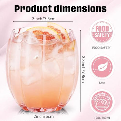 Remerry 6 Pack Clear Stemless Glasses Petal Glass 12oz (350ml) Wine Glass Cup Hand Blown Drinking Glasses for Cocktail, Juice & Various Mixed Drinks for Galentine Wedding Party Reception Grand Event - color: Clear