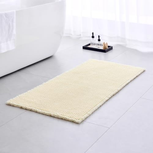 Waffle Bath Mat Non Slip Washable 48x24, Super Absorbent Quick Dry Boho Bathroom Rugs with Tassels, High Density Non Slip Backing, Luxury Carpet for Tub&Shower, Cream Yellow - color: Cream Yellow, size: 48" X 24" (Bathroom Rug)