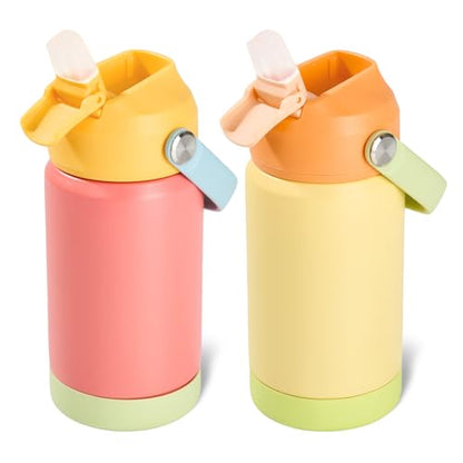 Kerilyn 12oz Kids Water Bottle 2 Pack, Stainless Steel Insulated Water Bottle Bulk, Toddler Cups with Straws Leak-Proof, Kids Water Bottles for School Boys Girls, BPA Free, 2 Piece Set Sweet Couple - color: A. Sweet Couple