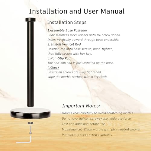 Paper Towel Holder Countertop, Heavy Weighted Black Marble Paper Towels Holder for Kitchen Counter, Modern Standing Papertowel Roll Holders(Matte Black Stainless Steel Bar, Black Natural Marble Base) - color: Black-b