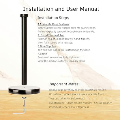 Paper Towel Holder Countertop, Heavy Weighted Black Marble Paper Towels Holder for Kitchen Counter, Modern Standing Papertowel Roll Holders(Matte Black Stainless Steel Bar, Black Natural Marble Base) - color: Black-b