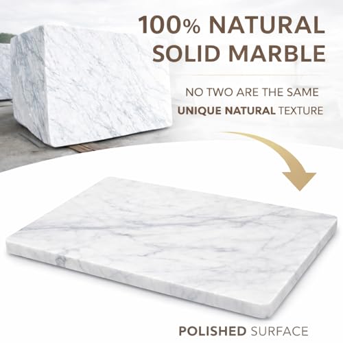 Marble Pastry & Cutting Board, 10x14 Inch | Natural Stone Slab, Non-Slip Feet, For Dough, Cheese, Baking, Serving, Charcuterie, Trivet, Easy to Clean - color: White, size: 14"L x 10"W