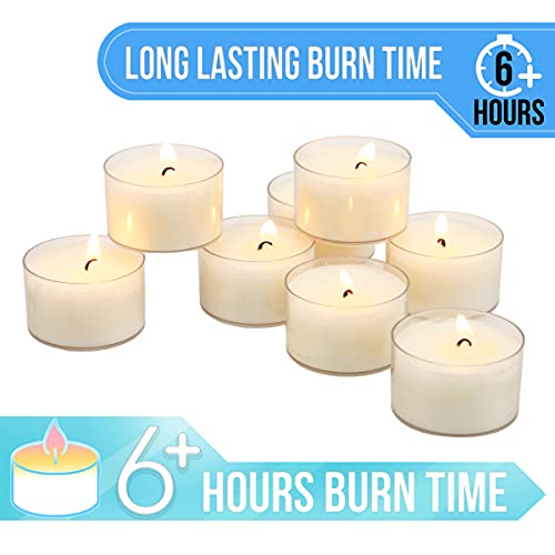 Stonebriar 48 Count White Unscented Smokeless Long Burning Clear Cup Tea Light Candles with 6 to 7 Hour Burn Time - size: 48 Pack