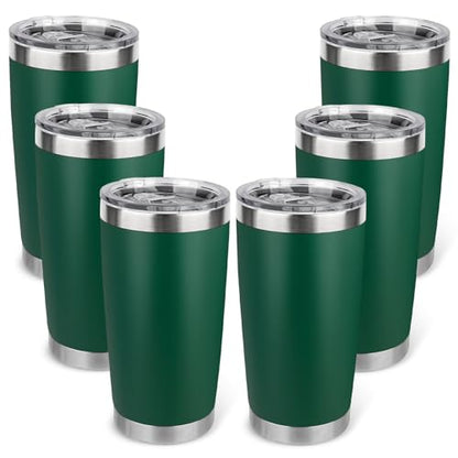 20oz Stainless Steel Tumbler Bulk with Lid, Travel Mug - Double Wall Vacuum Powder Coated Cup - Dark Green, 6 Pack - color: Dark Green, size: 6 Pack