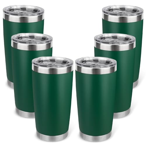 20oz Stainless Steel Tumbler Bulk with Lid, Travel Mug - Double Wall Vacuum Powder Coated Cup - Dark Green, 6 Pack - color: Dark Green, size: 6 Pack