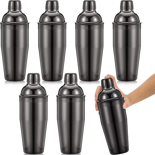Nitial 6 Pcs Bar Cocktail Shaker Professional Stainless Steel Martini Drink Mixer Built-in Strainer for Bartending No Leaks Shaker for Bar Party Drink Mixer (Black,25 oz) - color: Black, size: 25 oz