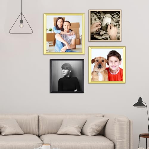 3x3 Picture Frame 2-Pack Gold Thin Metal HD Glass Wall/Table | Modern Simple Thin Aluminum Metal, Soft Velvet Backing, HD Real Glass, Photo Frame Tabletop and Wall Display - color: Gold-Bronze, size: 3x3