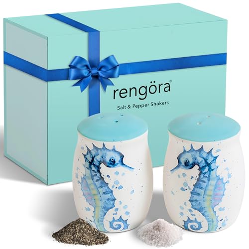 Seahorse Salt and Pepper Shakers, Ceramic Coastal Set | Playful Seahorse Design Brings Coastal Charm to Every Meal