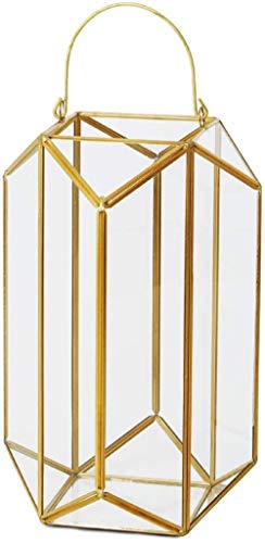 Serene Spaces Living Emerald Cut Glass Lantern, Measures 11 inches Tall, Sold Individually - color: Emerald Cut