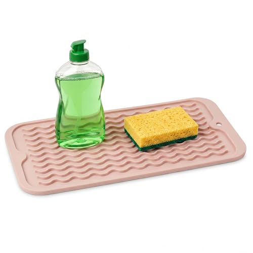 ZLR Silicone Sink Caddy & Sponge Holder, 6"x12", Peach Pink | Sink Organizer for Soap, Sponge & Brush, Doubles as Bathroom Vanity Tray, Raised Lip, Non-Slip Food-Grade Silicone - color: Peach Pink, size: 12" x 6"