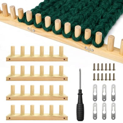 Irosiy 50" Loom for Chunky Blanket, Wooden Hand Knitting Loom for Chunky Yarn, Adjustable Size, No Needles Required with Assembly Tools