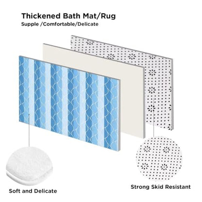 DDQQ 4Pcs Light Blue Bathroom Set Stripe Shower Curtain Set Modern Geometric Shower Curtain for Bathroom with 12 Hooks, Bathroom Carpet Bath Mat and Toilet Rugs - color: Light Blue