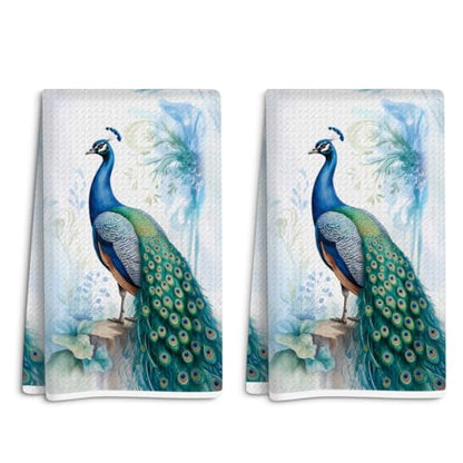 2 Pcs Super Soft Modern Blue Peacock Kitchen Towels, Exotic Animal Farmhouse Beautiful Bird Feather Bath Towels, Gift for Women Friend Coworker Sister Christmas Birthday Housewarming Gifts - color: Multicolor 360