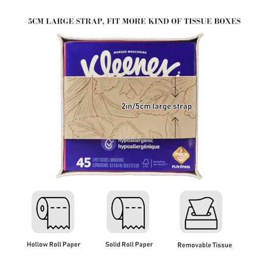 Tissue Box Holder Cover Square Tissue Cube Cover PU Leather Tissue Organizer with Bottom Belt for Bathroom, Tabletop, Kitchen, Night Stands, Office, Home, Car (1, SoftBeige) - color: Softbeige