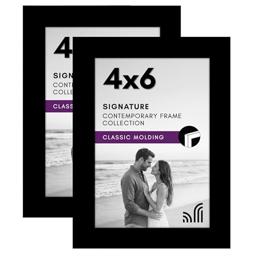Americanflat 4x6 Picture Frame with Shatter-Resistant Glass - Set of 2 - Signature Collection - Gallery-Style Frames Made of Engineered Wood - Picture Frames for Tabletop and Wall Display - Black | Shatter-resistant glass, wall or tabletop display with in