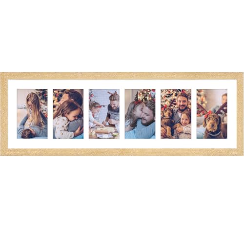 8x26 Collage Frame with 6 Openings 4X6 Pictures, Multiple Picture Frame with Mat, Wall or Tabletop Decor, Natural Wood Grain (1 Pack) - color: Natural, size: 8x26-(6 open4x6)-1P
