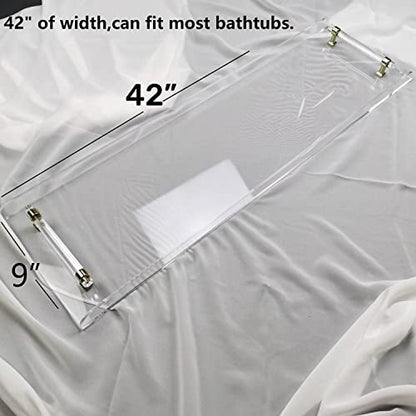 42" transaprent Bathtub Caddy with Silver Handle for Luxury Bathroom - style: 42" Tray With Silver Handles