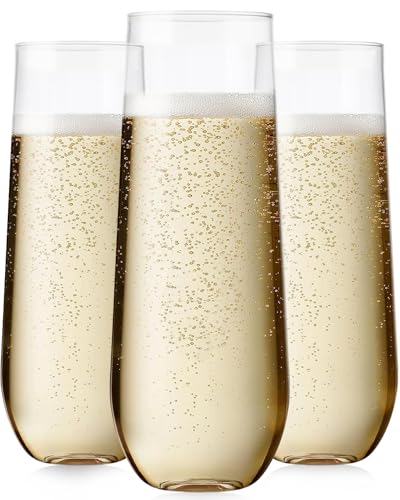 24 Pack Plastic Champagne Flutes, 9 Oz Disposable Wine Mimosa Glasses | Clear Stemless Champagne Flutes Cocktail Glasses, Plastic Cups for Bridal Shower Bachelorette Party Mimosa Bar - color: Clear-24 Pack