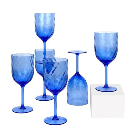 Yalin Set of 6 Unbreakable 15 oz Acrylic Plastic Wine and Water Tumbler Stackable Goblets. (Blue, 15 oz) - color: Blue, size: 15 oz